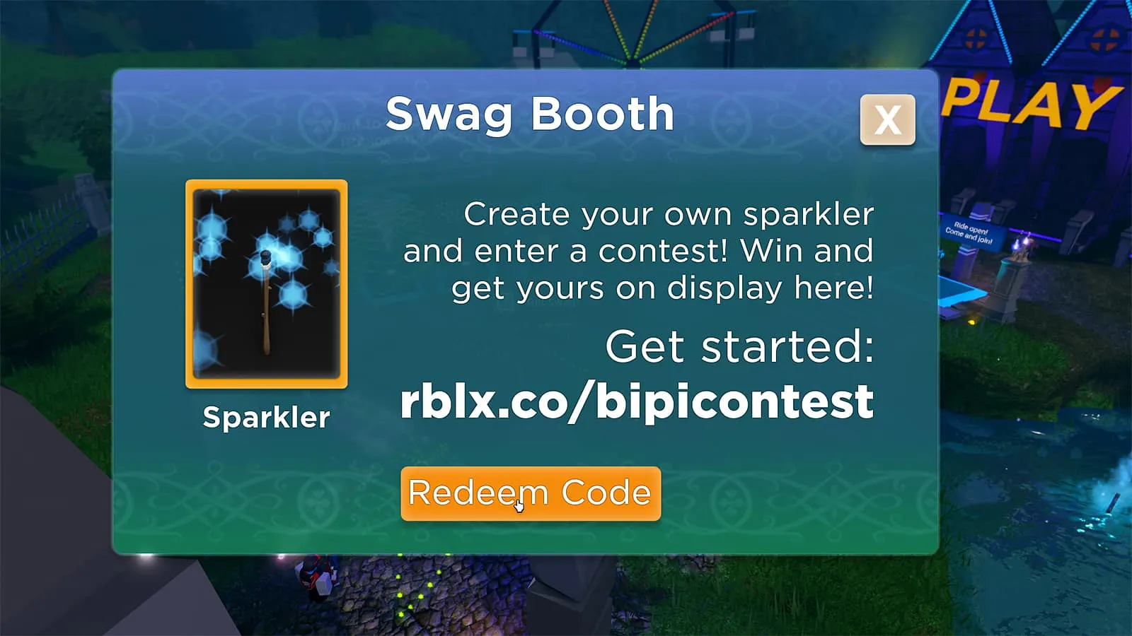 在 Roblox Mansion of Wonder 中兌換代碼的 Swag Booth 螢幕的圖像