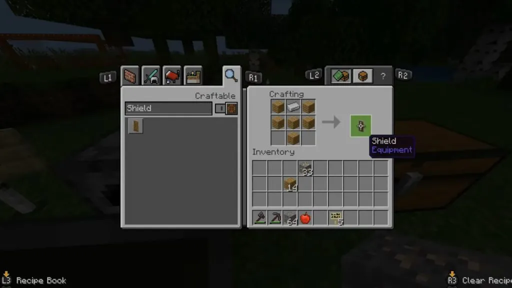 recette de bouclier dans Minecraft