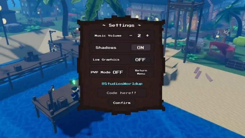 capture d'écran de la page d'échange de codes dans Roblox Pixel Piece.