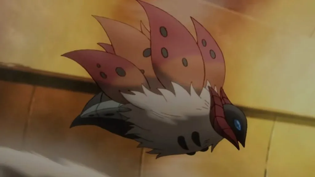 Volcarona de Alder voando no anime Pokémon Evolutions.