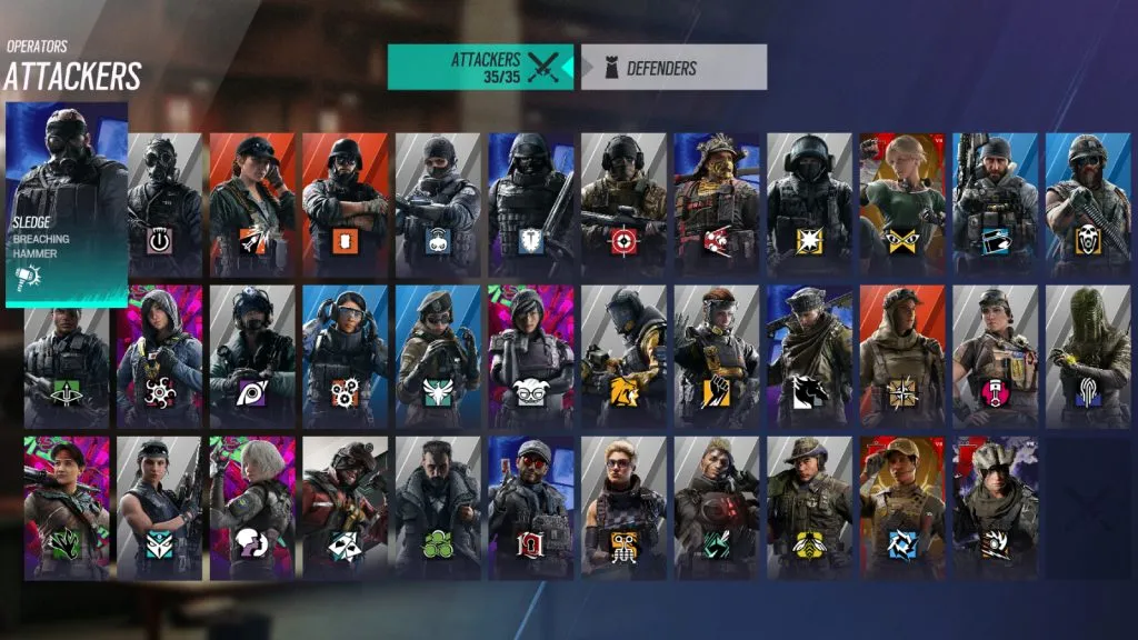 une image de tous les attaquants de Rainbow Six Siege