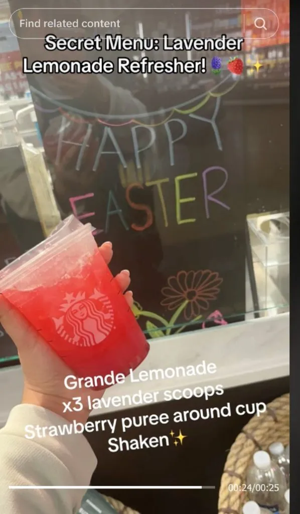 Una foto della ricetta di una bevanda di Starbuck da un TikTok che dice: