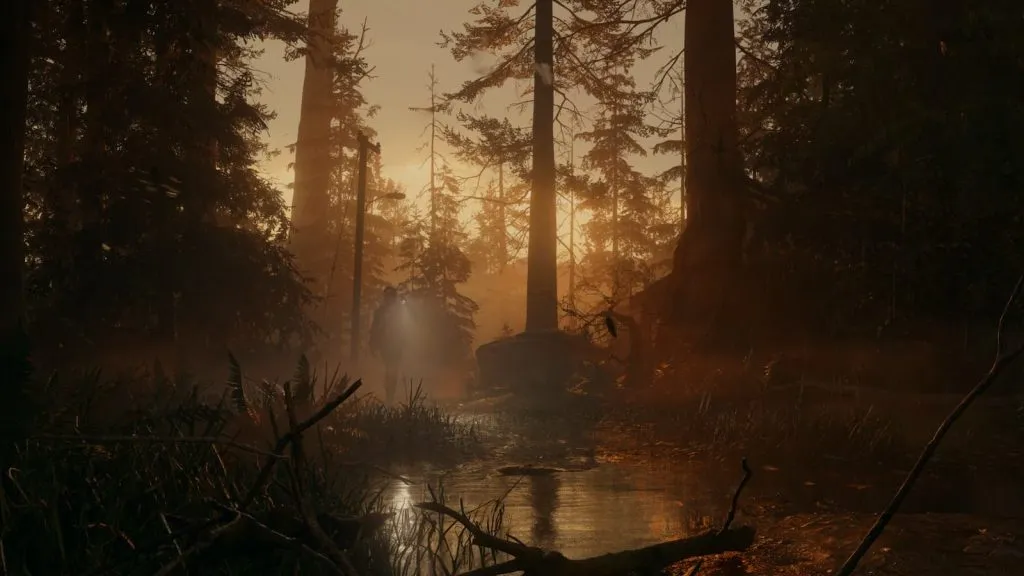 Um agente do FBI explora a floresta em Alan Wake 2