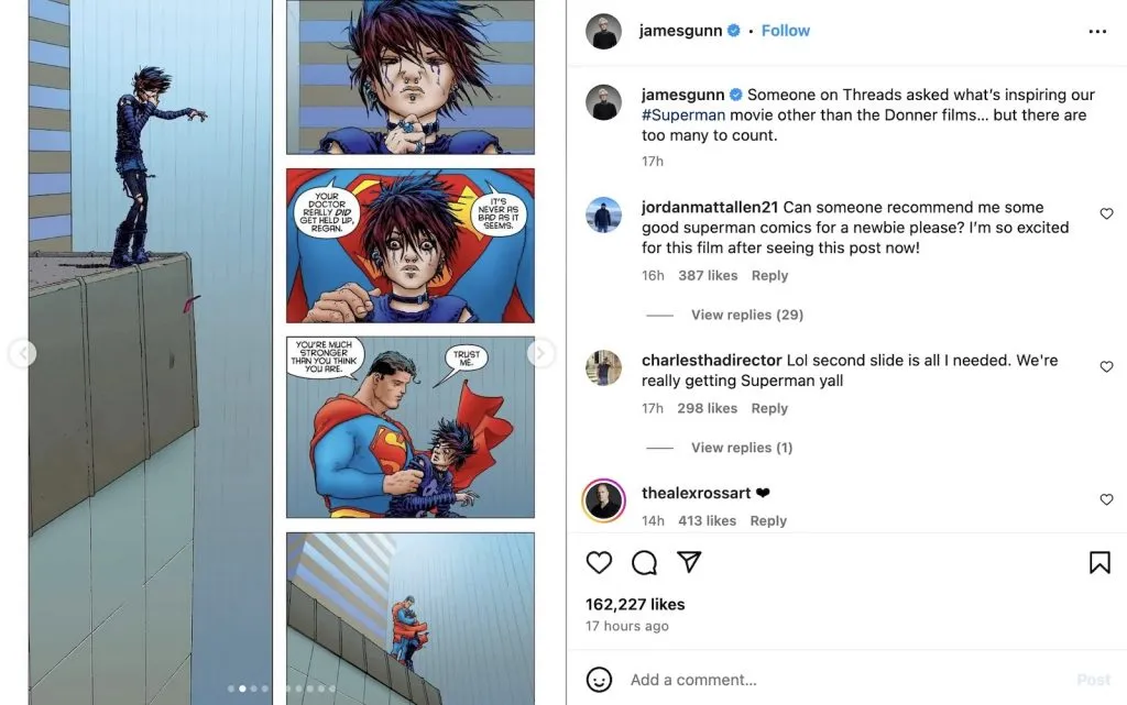 Publicación de James Gunn en Instagram