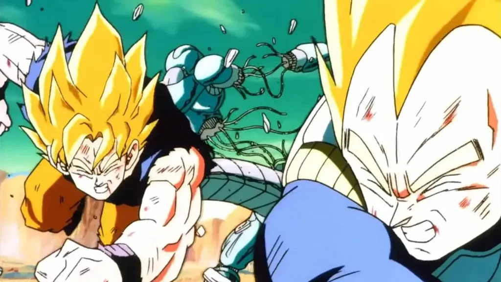 Dragon Ball Z: The Return of Cooler에서 Meta-Cooler를 물리치는 Goku와 Vegeta