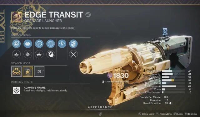 Destiny 2 Into the Light Edge Transit god roll para PvE e PvP