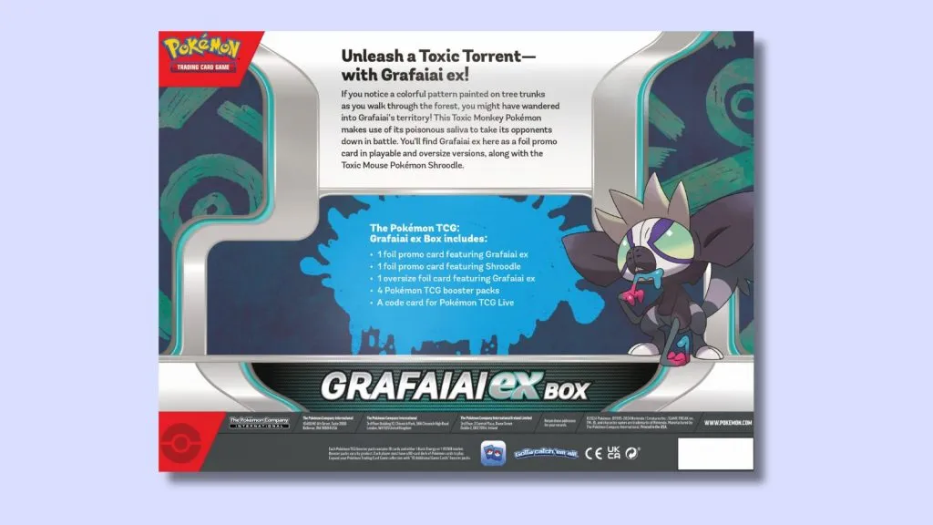 Grafaiai ex Pokémon Box atrás da foto do produto.