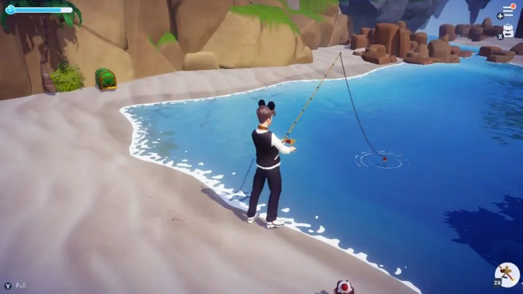 Une image du gameplay de pêche dans Disney Dreamlight Valley.