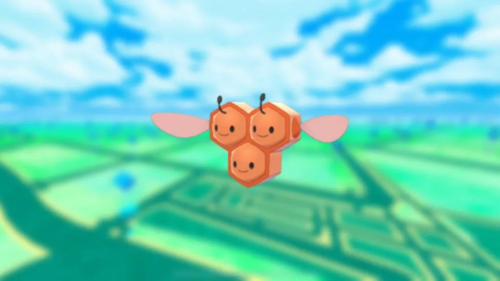 Il Pokemon Combee appare su uno sfondo sfocato