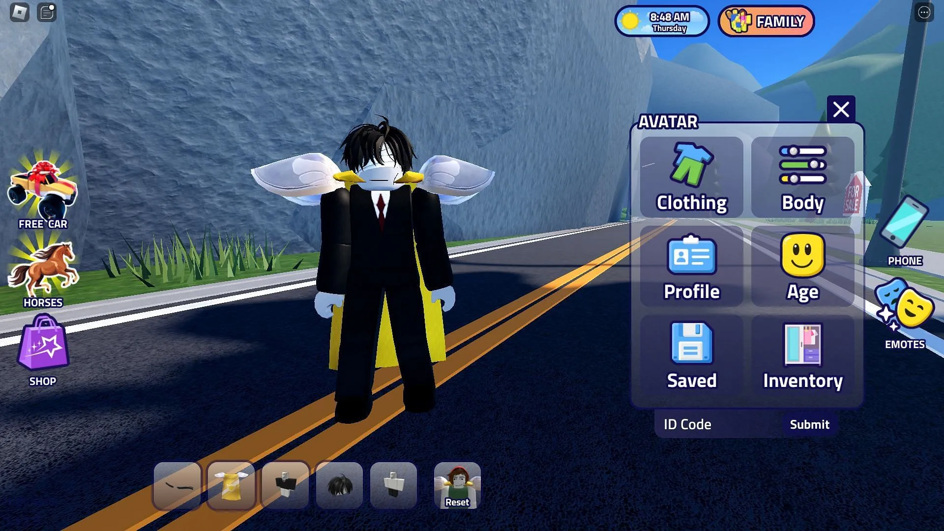 Character customization menu (Image via Roblox)