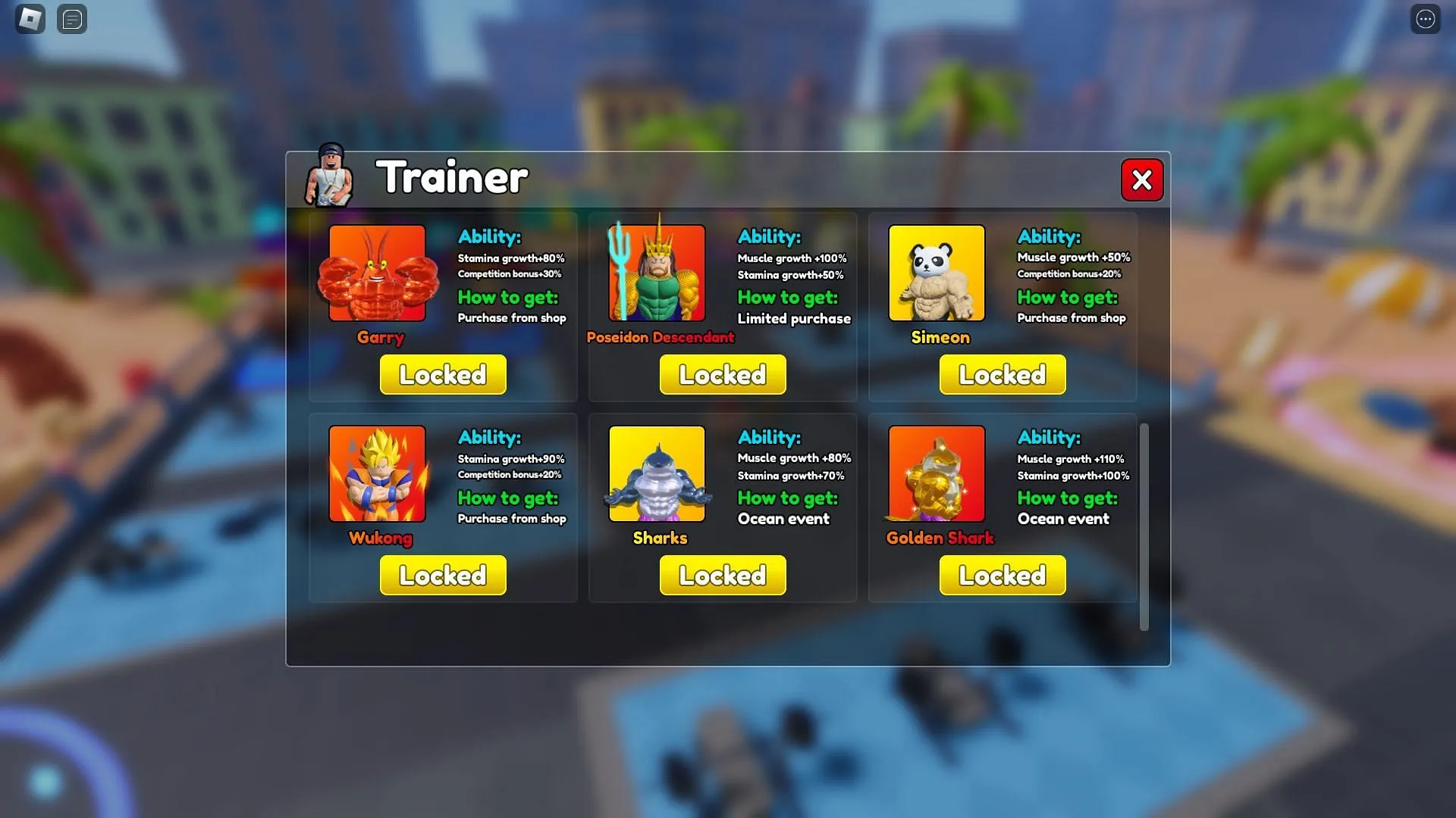 Tubarão Dourado no menu de Treinadores (Imagem via Roblox)