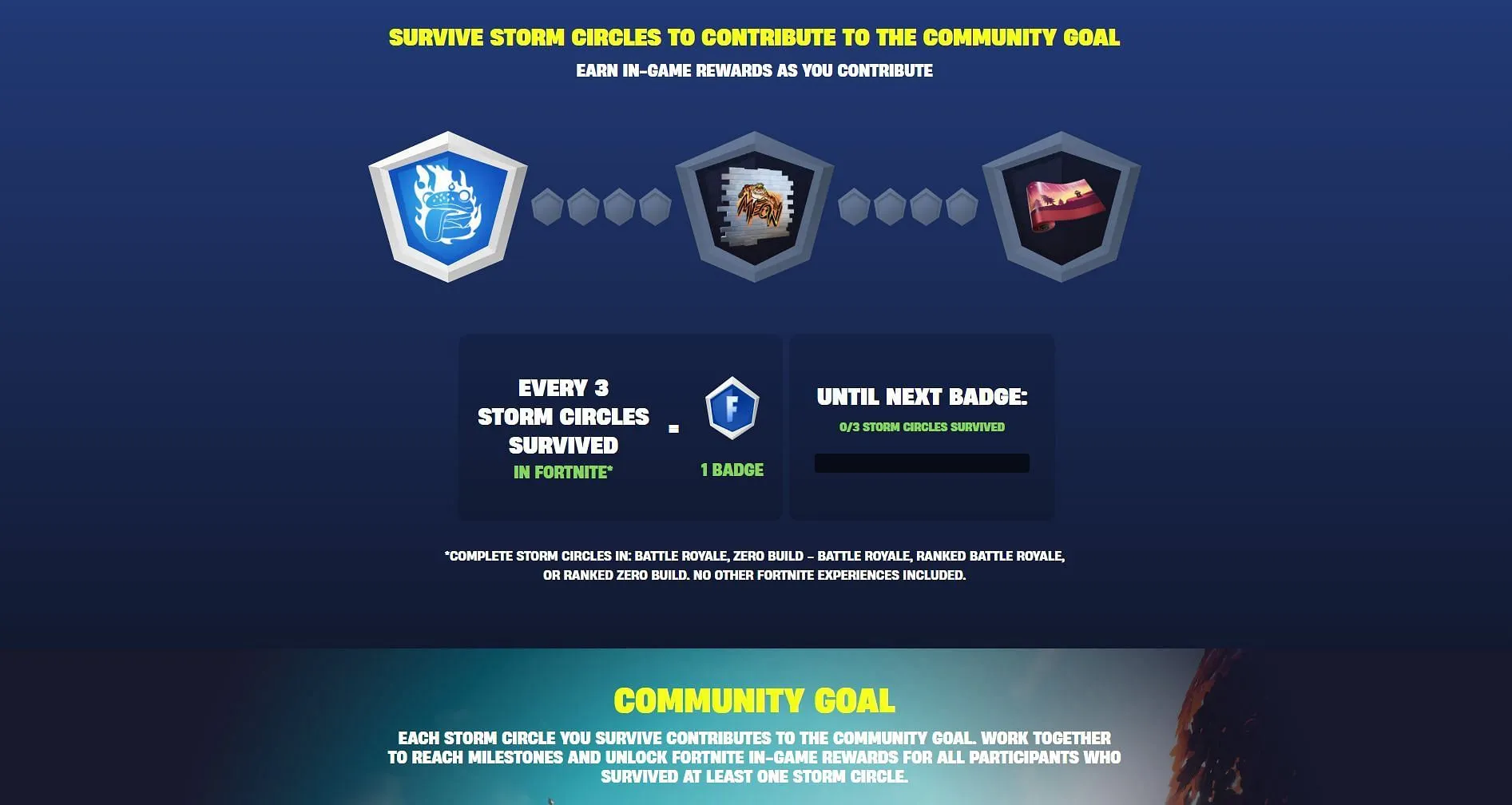 Recompensas gratuitas no Evento de Objetivos da Comunidade Fortnite (Imagem via Epic Games)