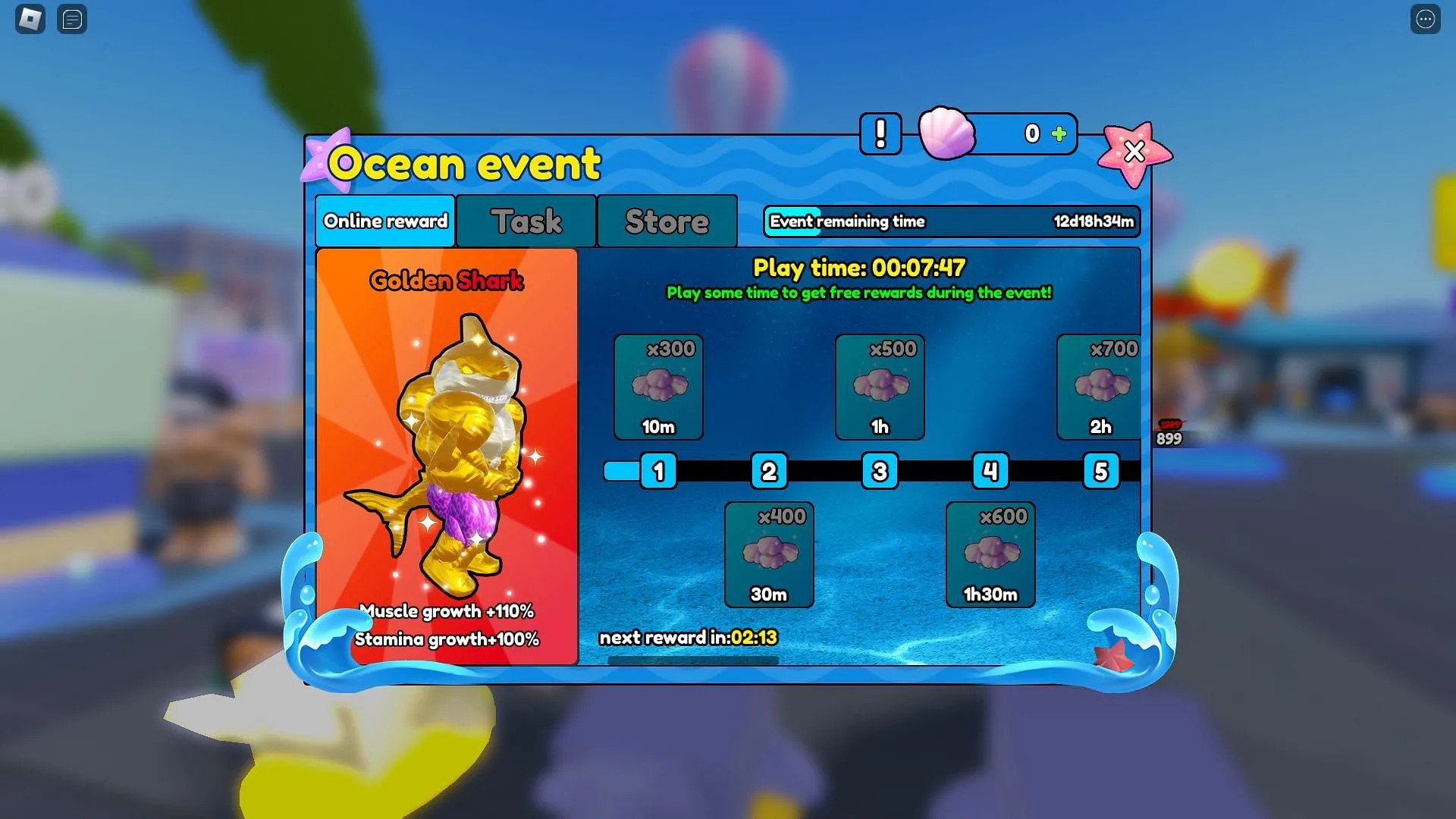 Ricompense dell'evento Ocean Playtime (immagine tramite Roblox)