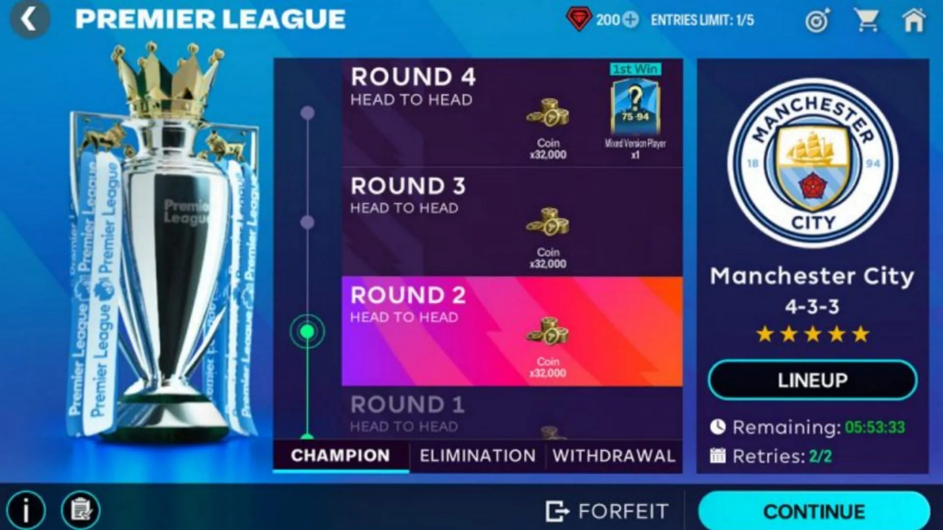 EA FC Mobile 25 Club Challenge rounds for Premier League (Image via EA Sports)