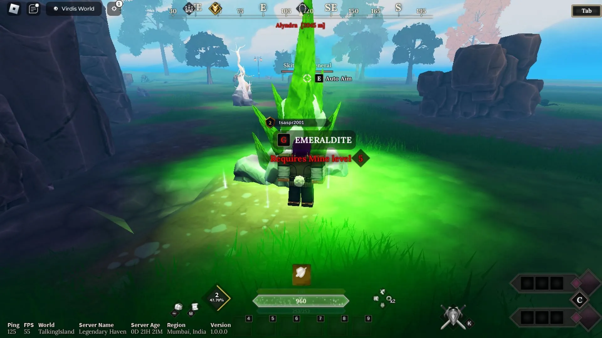 Emeraldite vicino allo Skitterers Nested Village (immagine tramite Roblox)