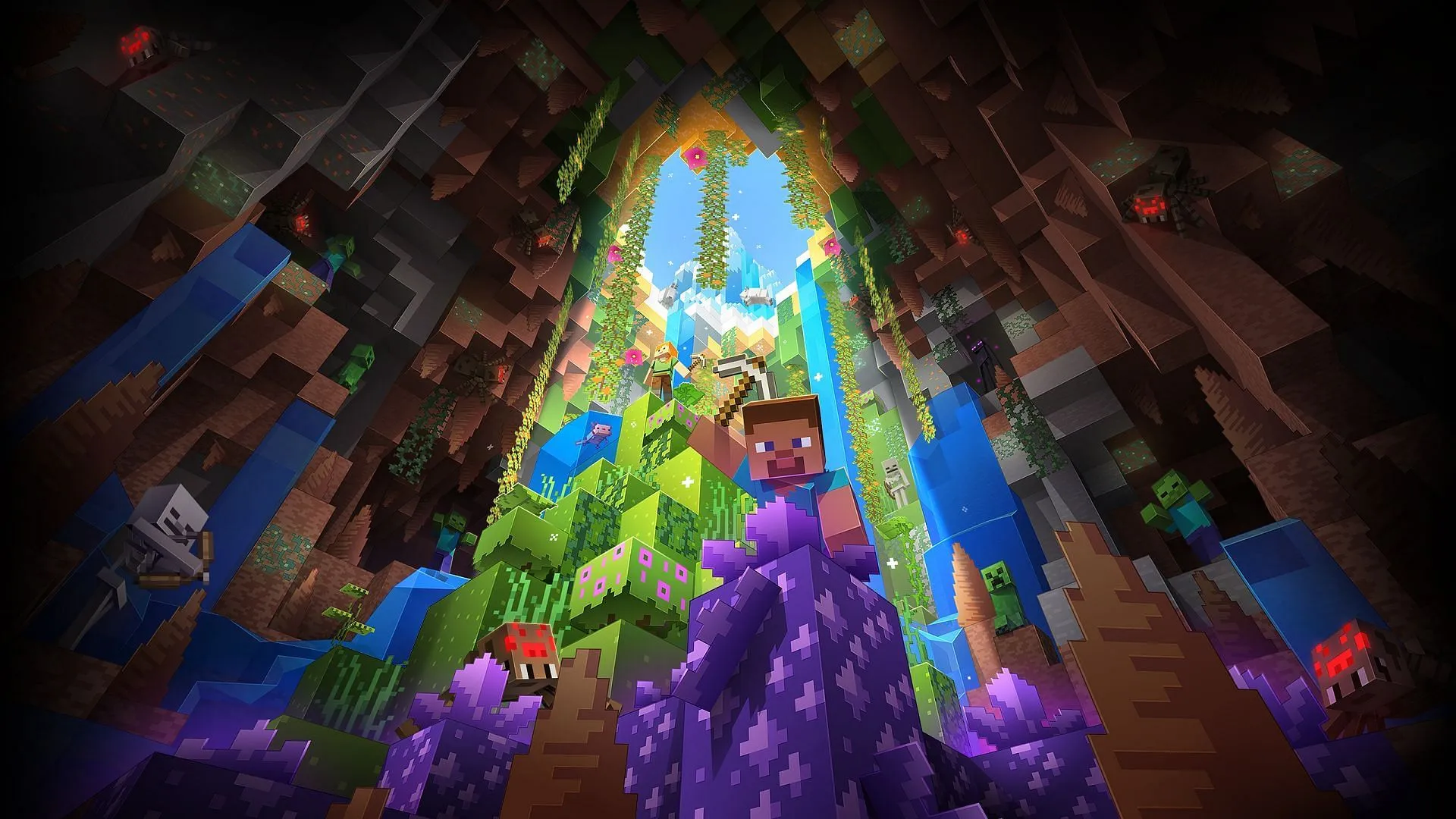 The Caves & Cliffs update was so extensive it launched in two parts. (Image via Mojang)