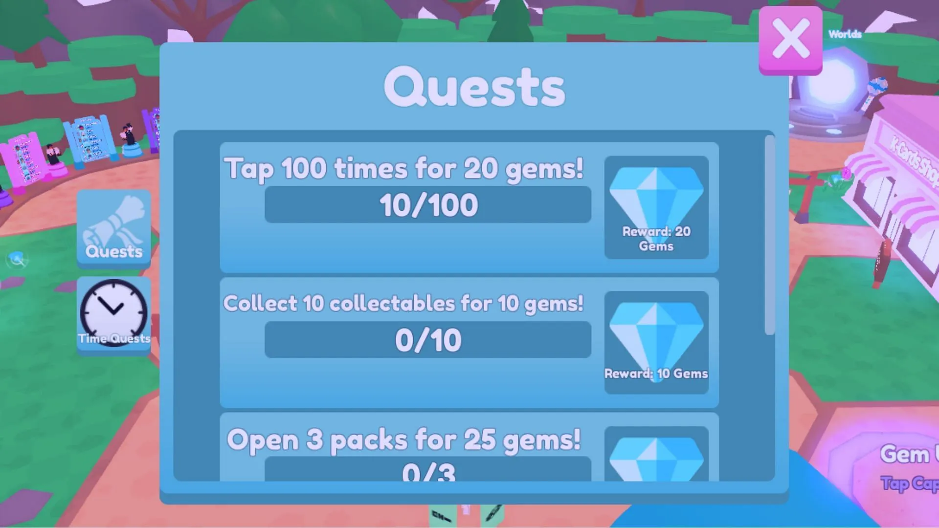 Earn gems through daily quests in K-Cards (Image via Roblox)