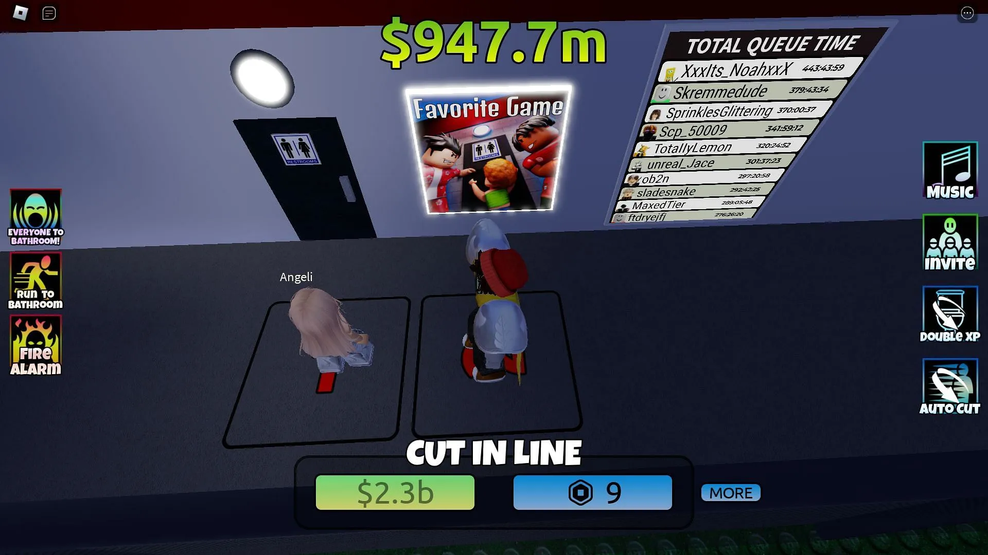 Attendre dans une file d'attente aux toilettes (Image via Roblox)