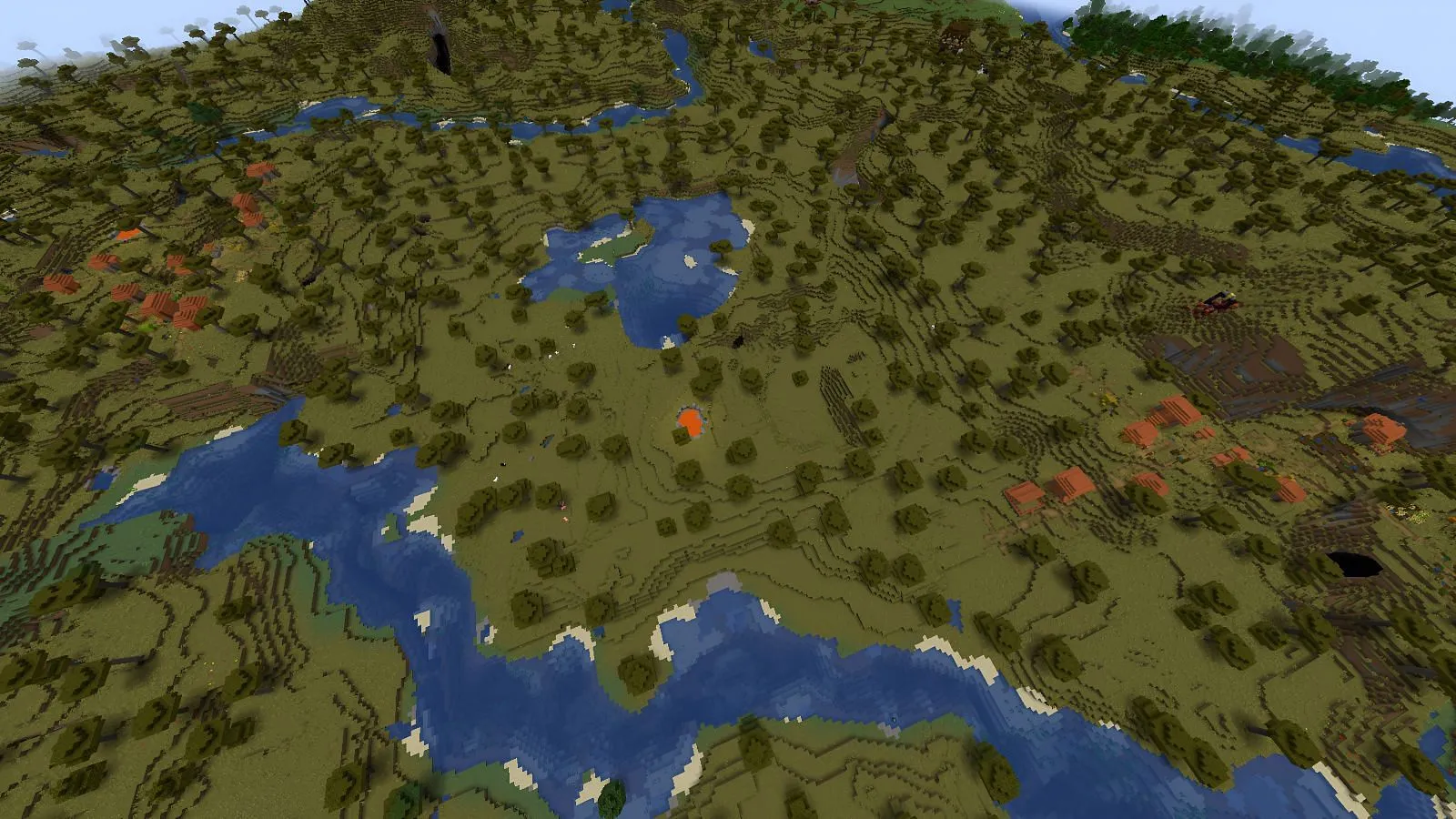 Cette graine Minecraft propose plusieurs villages et avant-postes accessibles à pied (Image via Mojang)