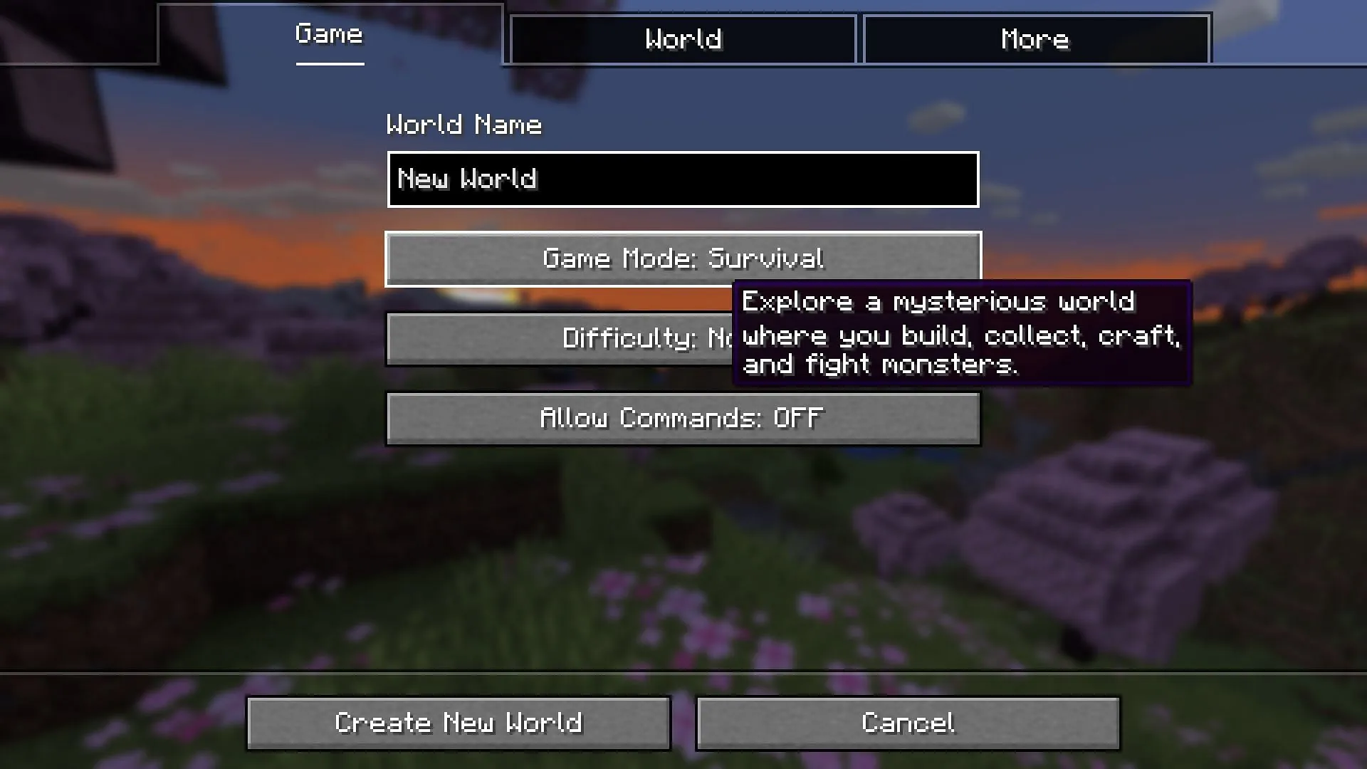 Crie um mundo criativo com cheats habilitados (Imagem via Mojang Studios)