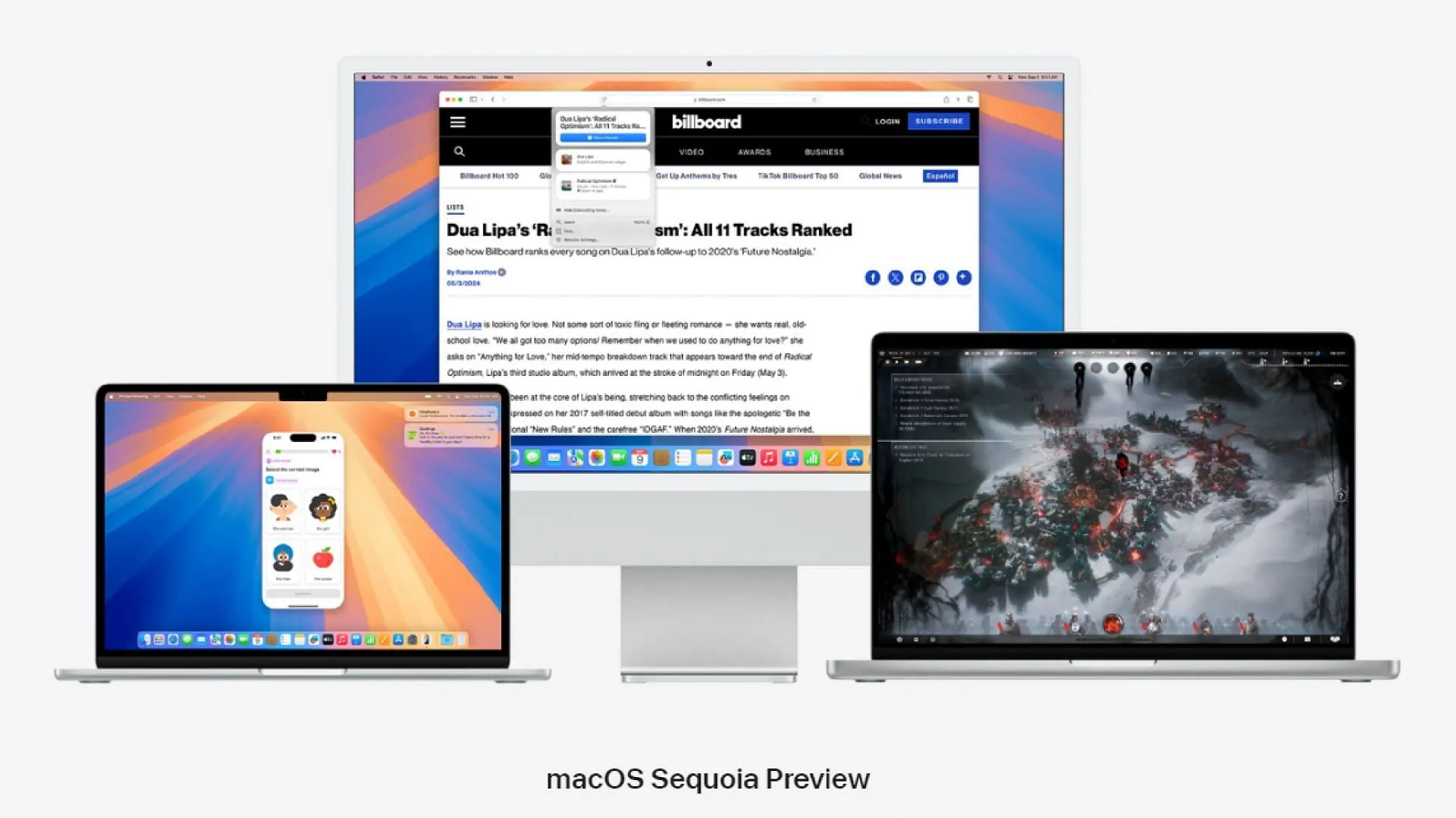 macOS Sequoia는 여러 대의 Mac과 MacBook을 지원합니다(Apple에서 이미지 제공)