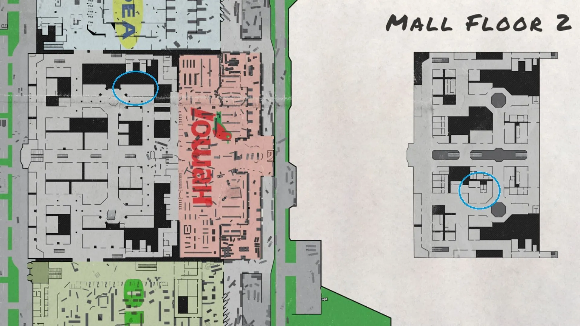 Les deux emplacements des magasins (Image via Battlestate Games et Mapgenie.io)