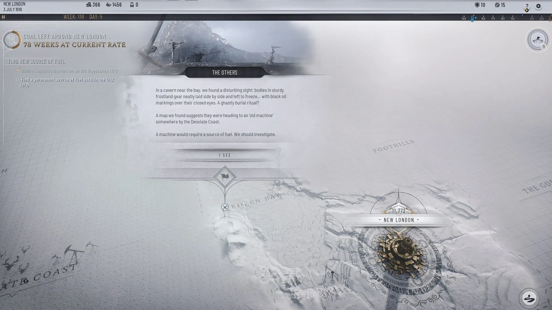 Begin your Frostpunk 2 Frostland Explorations from the map (Image via 11 bit studios)