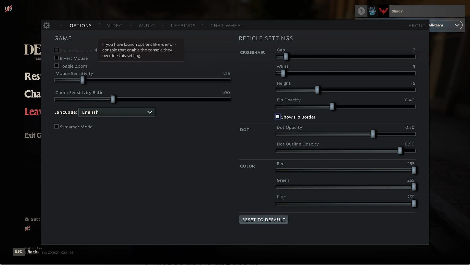 Comment activer la console Deadlock dans le jeu (Image via Valve)