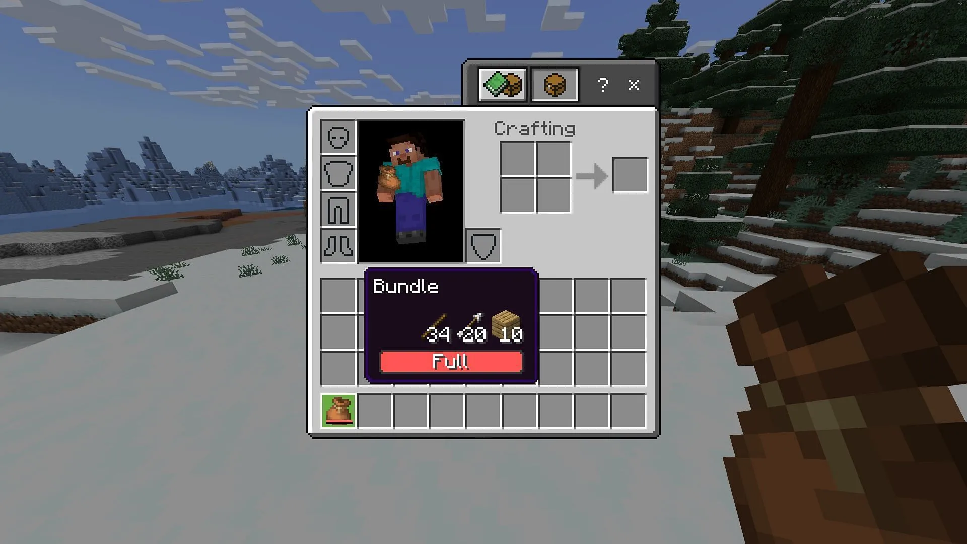 Bundles have finally made their awaited arrival in Minecraft Bedrock's base game (Image via Mojang Studios)