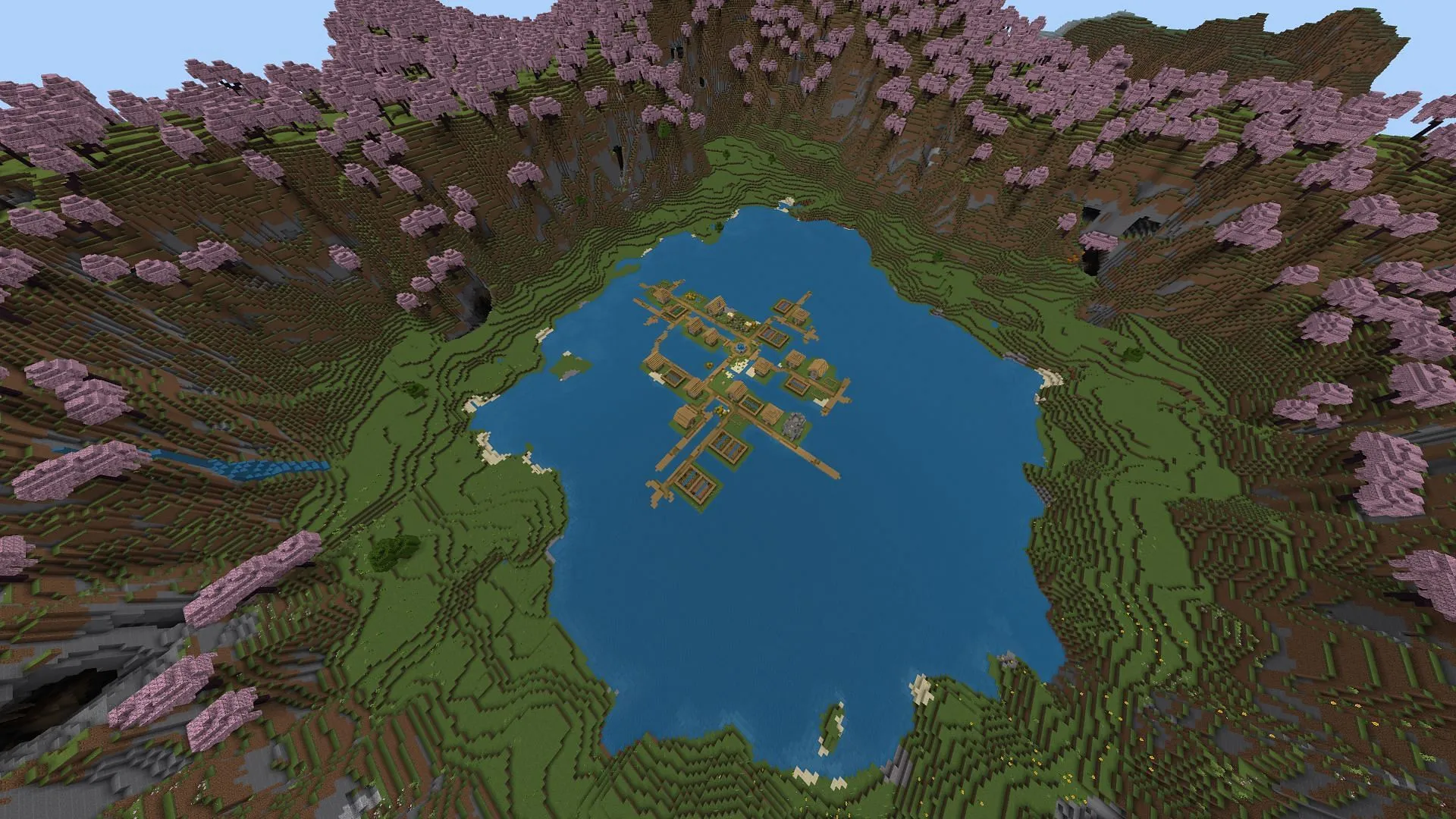 Esta semente do Minecraft fornece uma excelente área de spawn completa com uma vila flutuante (Imagem via u/YourLocalKnight/Reddit)