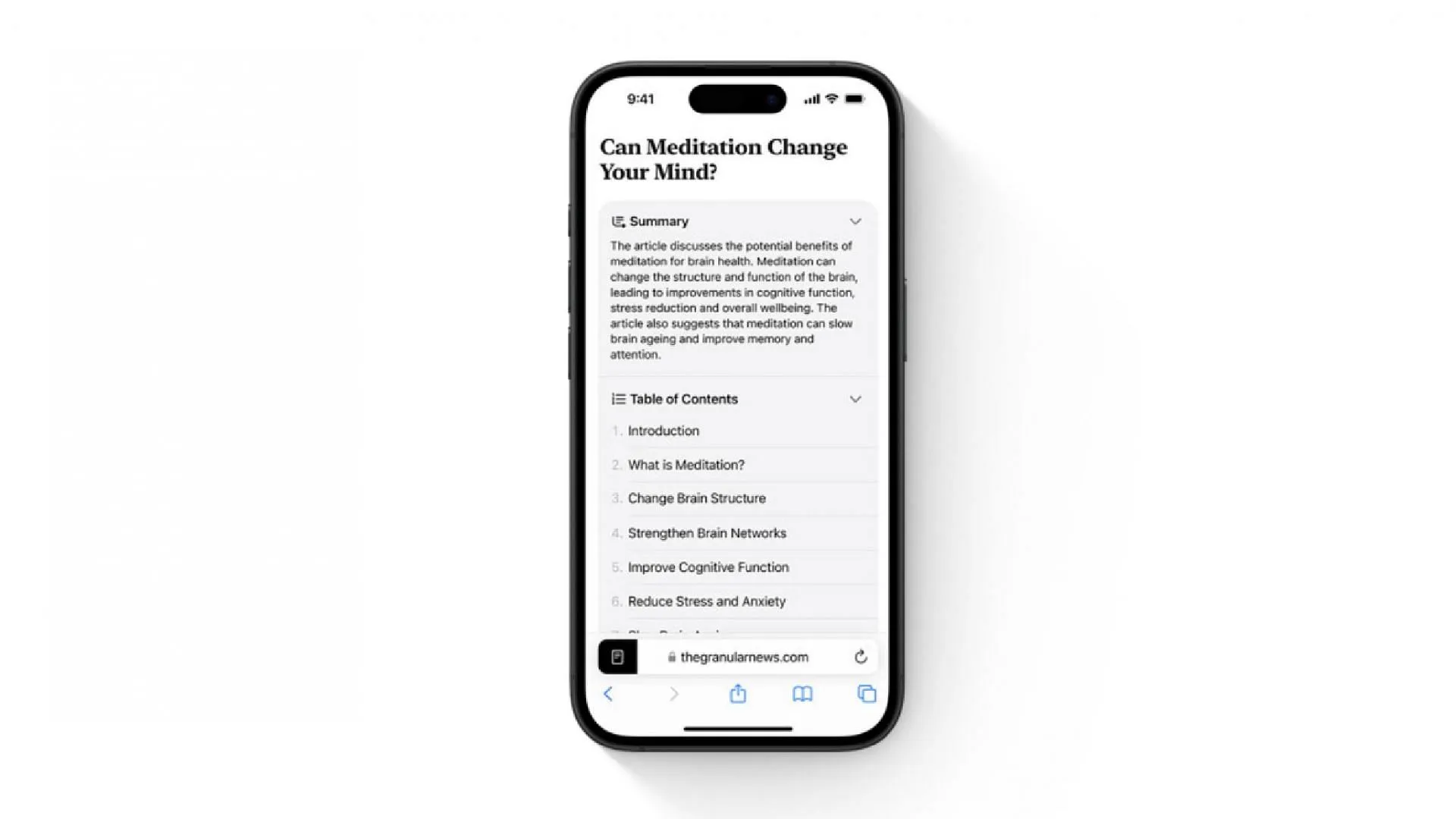 El nuevo navegador Safari con un lector rediseñado (Imagen vía Apple)