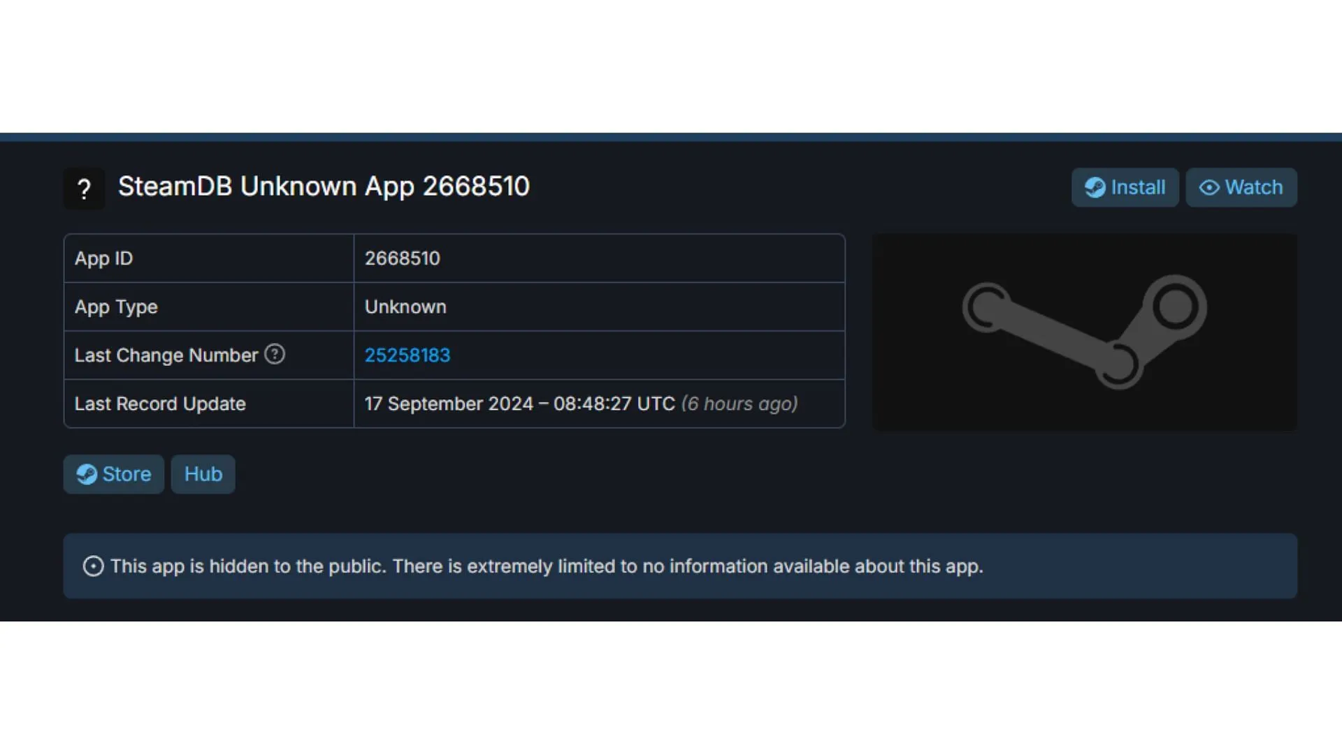 Uno screenshot di un altro file SteamDB come riportato da Tez2 (immagine tramite SteamDB)