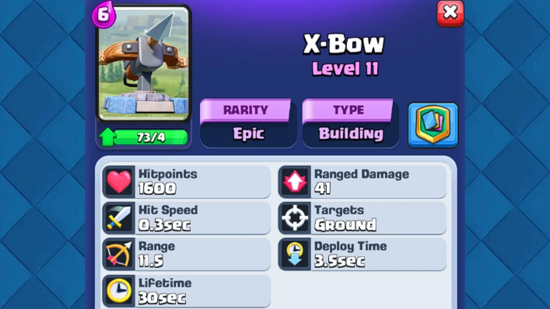 Carta de construção X-Bow (Imagem via Supercell)