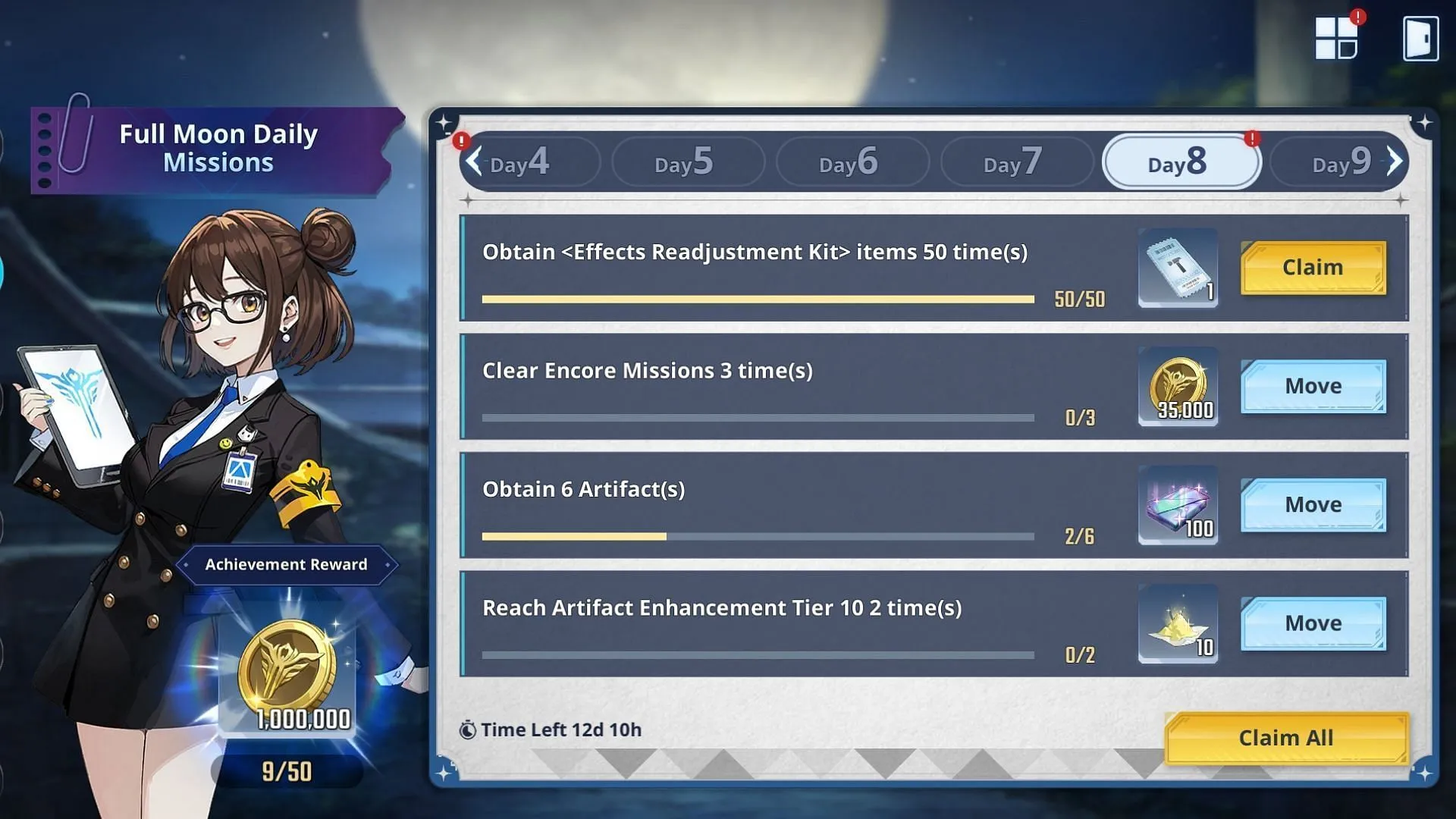 You can obtain an Artifact Crafting Ticket by completing Full Moon Daily Missions. (Image via Netmarble)