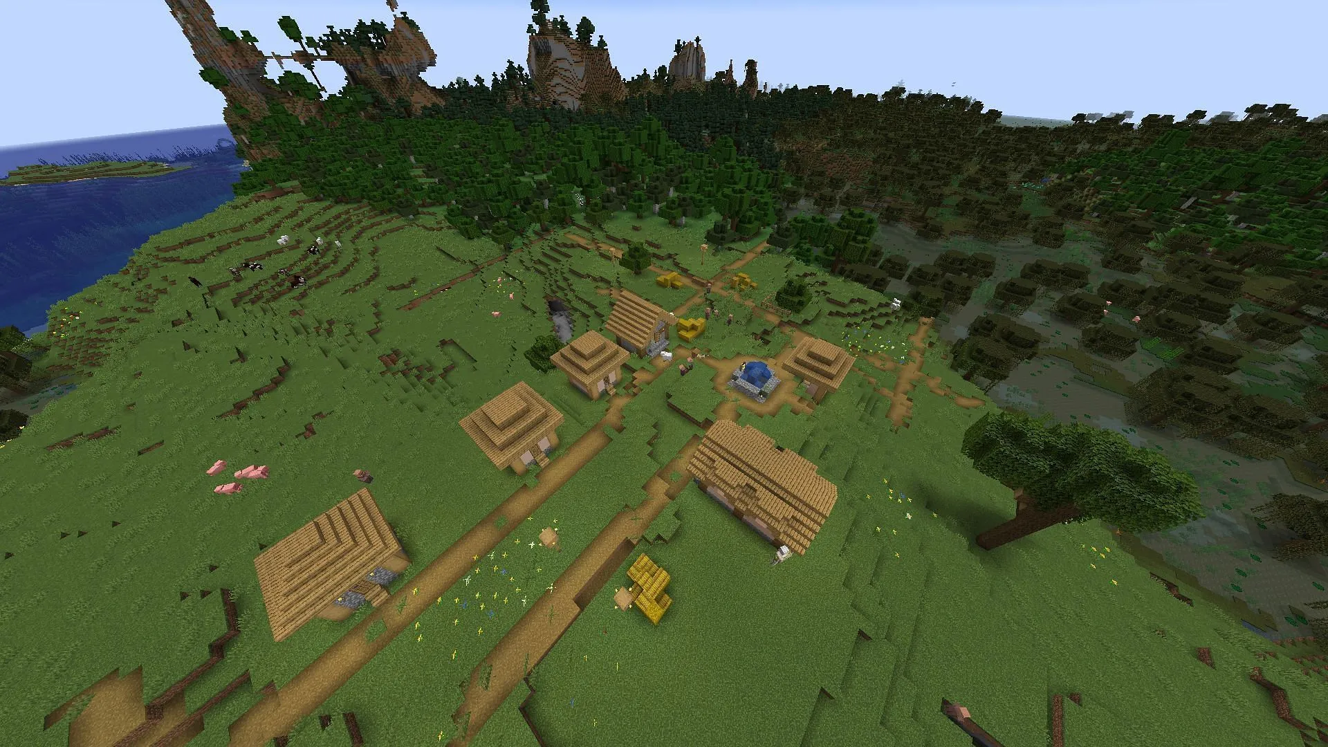 該種子提供了在 Minecraft 1.21 中創建沼澤村民的快速訪問權限（圖片來自 Mojang）