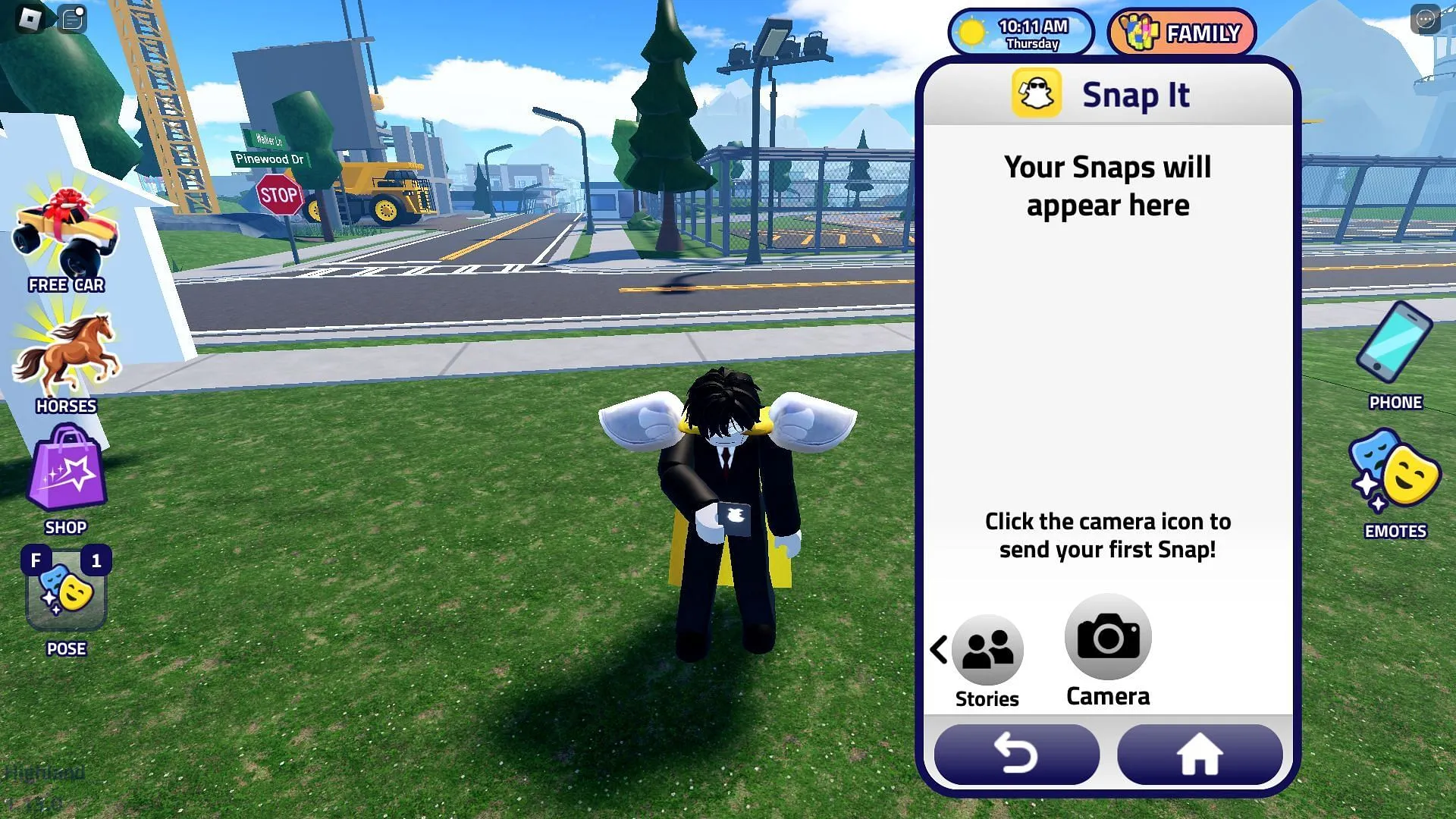 Criando snaps com o telefone do jogo (Imagem via Roblox)