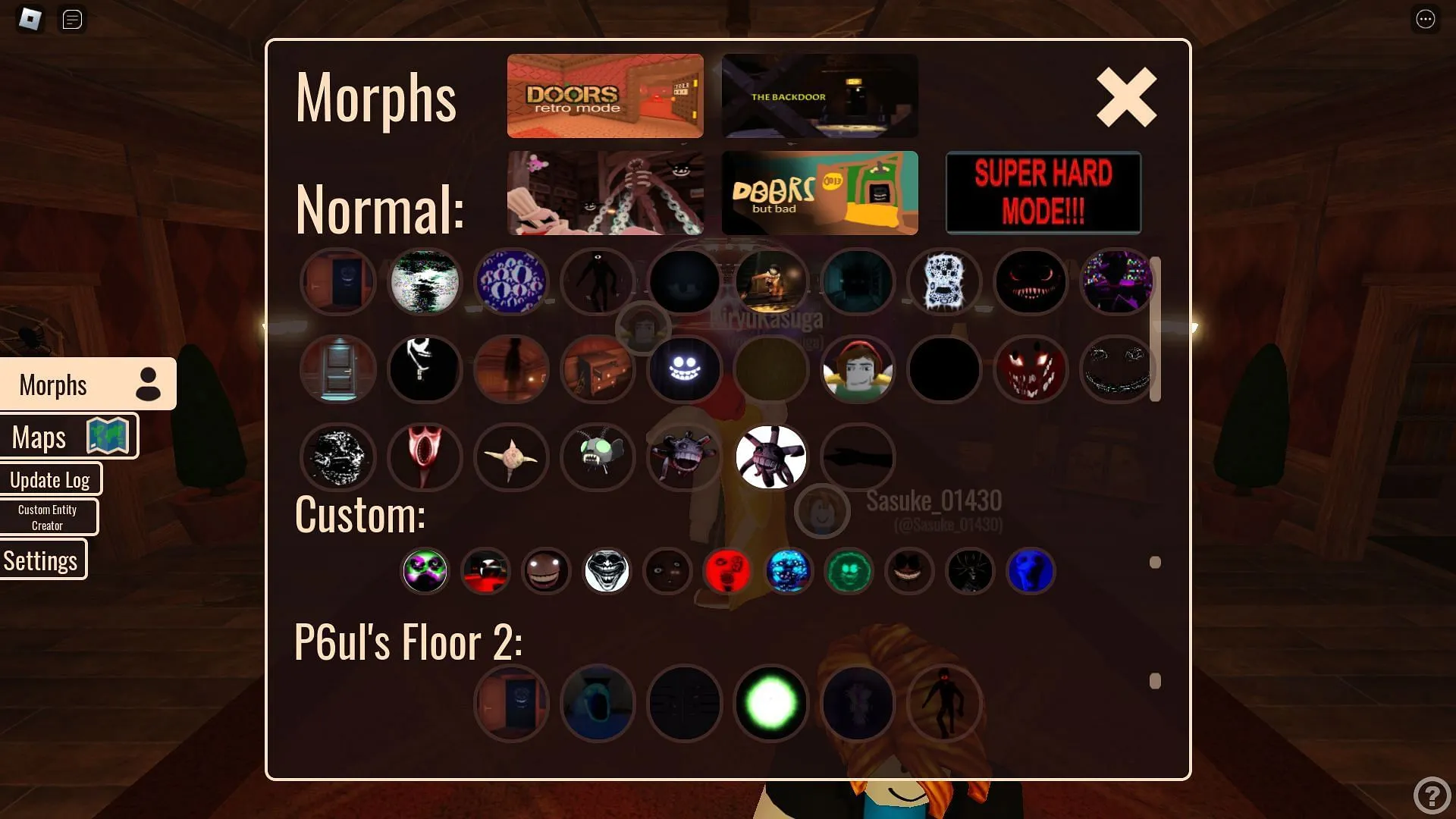 Liste des Morphs disponibles (Image via Roblox)