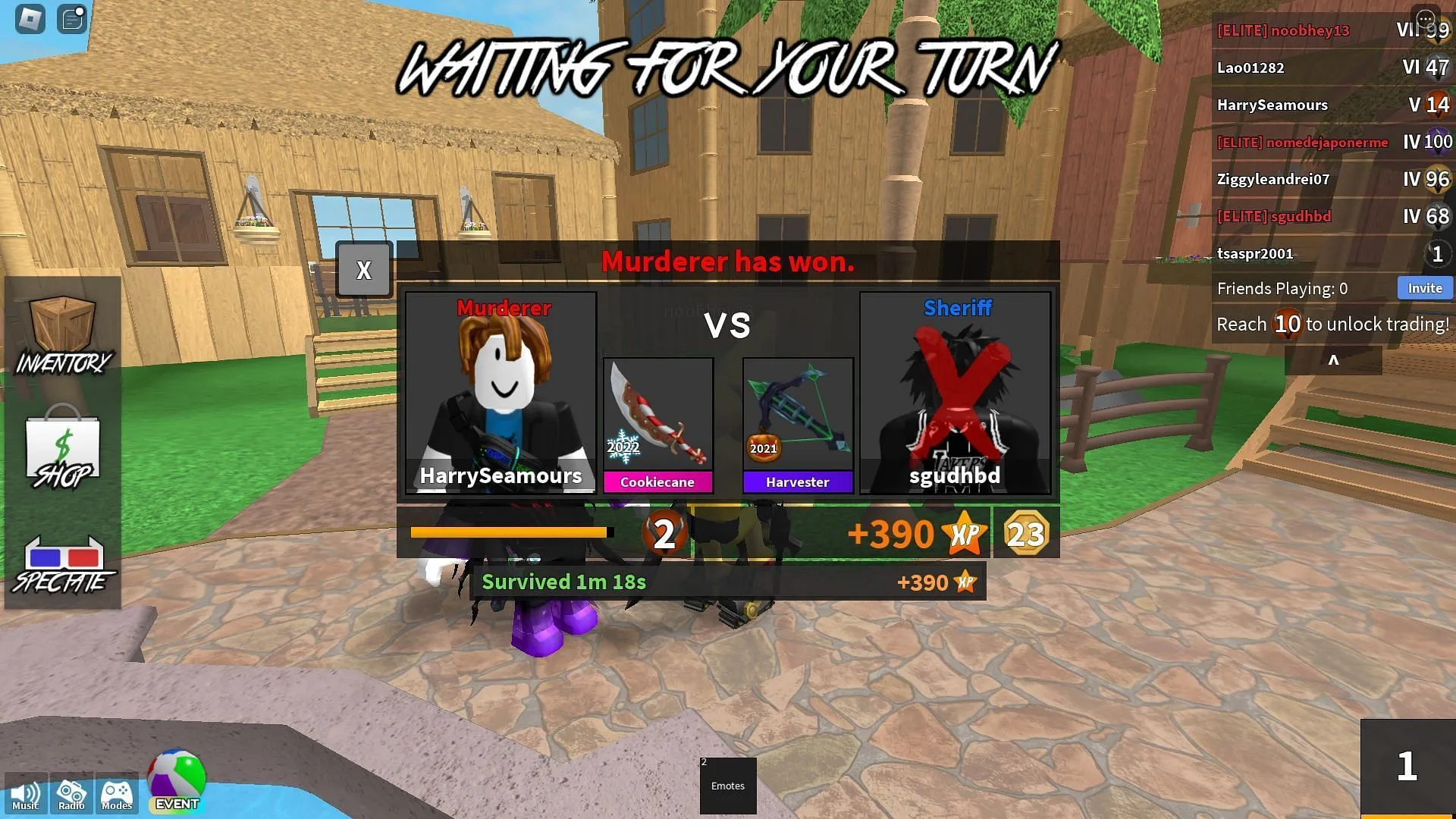 Murderer won by eliminating the Sheriff (Image via Roblox)