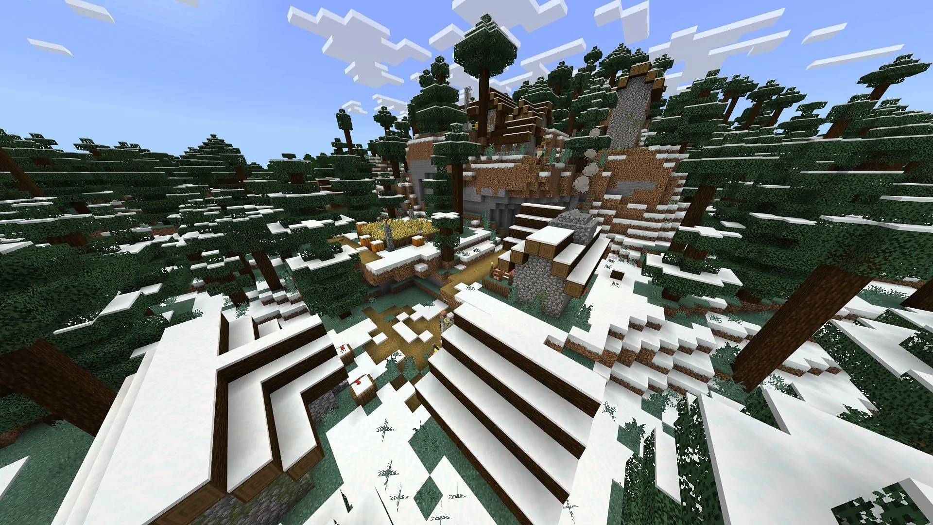 Esta vila de sementes do Minecraft 1.21 é apenas uma das estruturas de qualidade que podem ser encontradas (Imagem via Mojang)