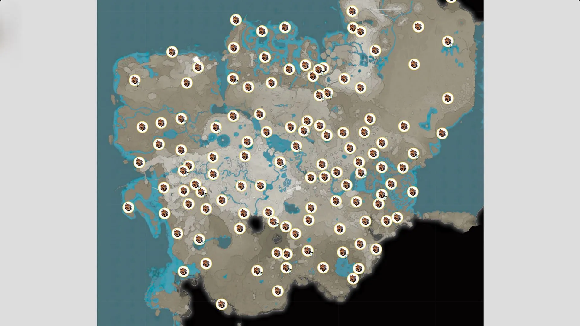 Mapa pokazująca wszystkie lokalizacje dysków twardych w Satisfactory