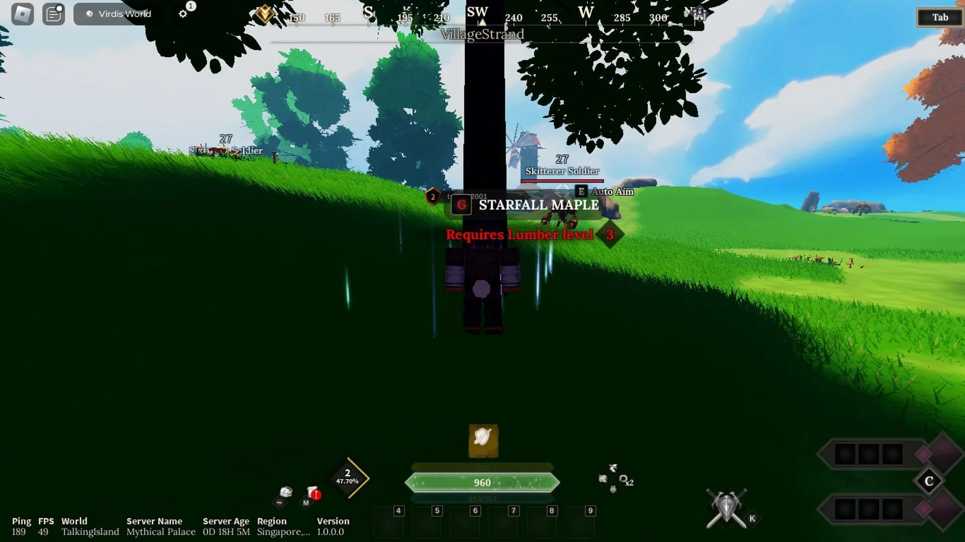 Árvore de bordo Starfall na área de Elder Woods (Imagem via Roblox)