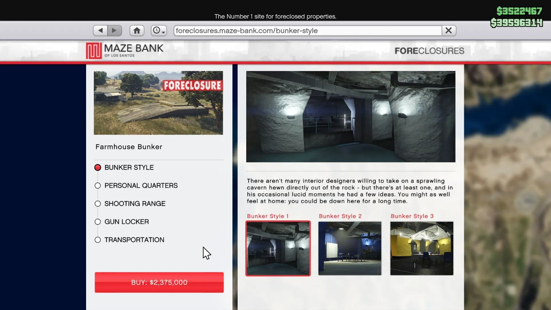 La schermata di acquisto del Bunker in Grand Theft Auto 5 Online (immagine tramite Rockstar Games)