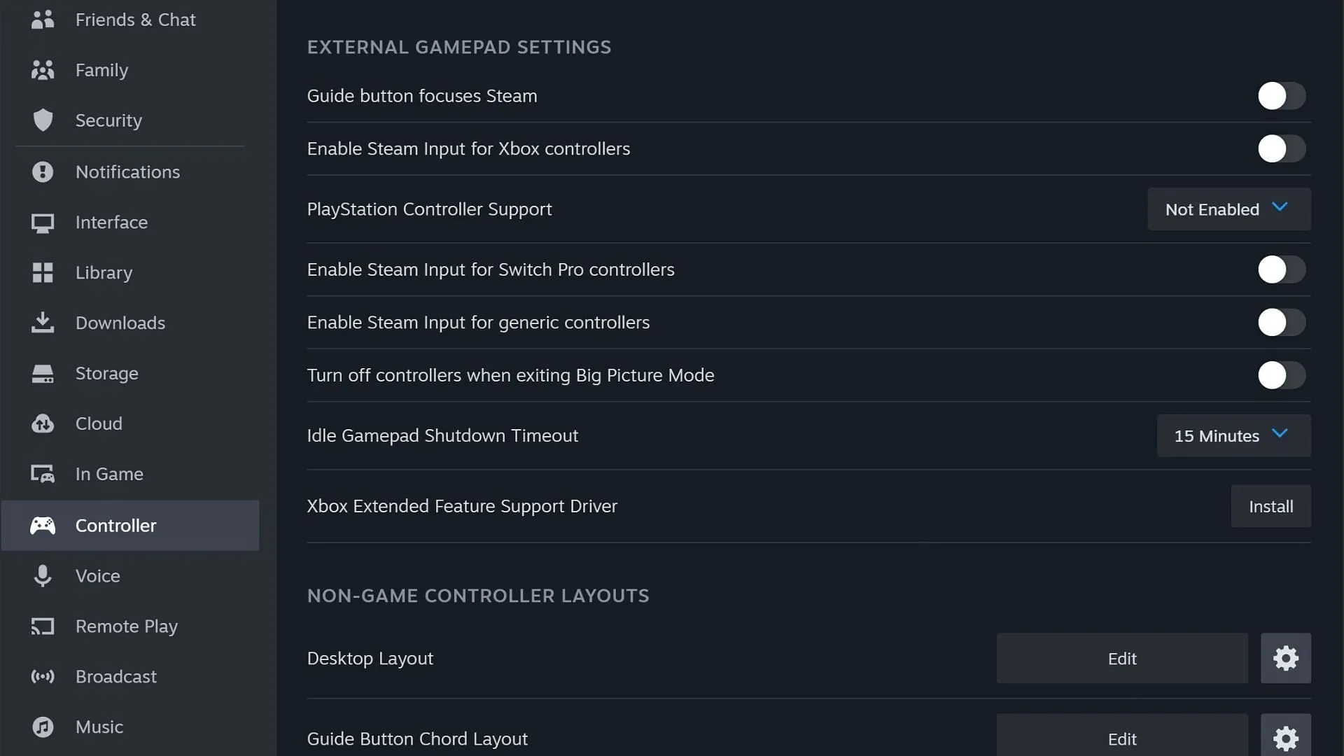 Entrada de Steam y configuración del controlador en la aplicación Steam (imagen a través de Valve)