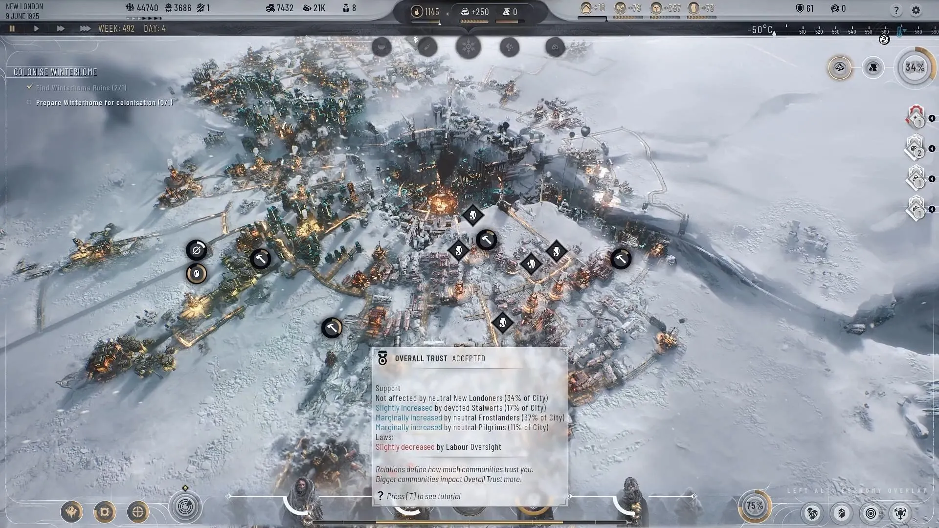 Controllo della fiducia in Frostpunk 2 (immagine tramite 11 bit studios)