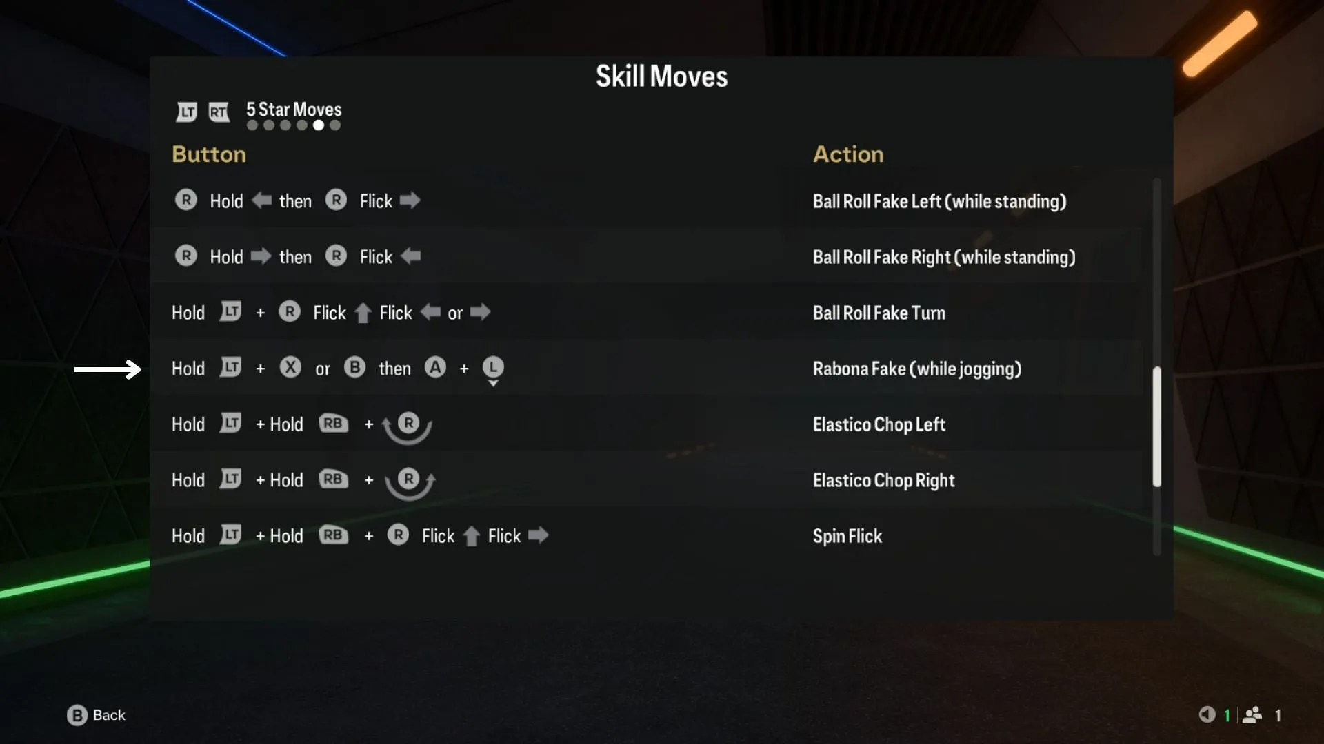 Combinaisons de boutons pour effectuer une feinte Rabona (Image via EA Sports)