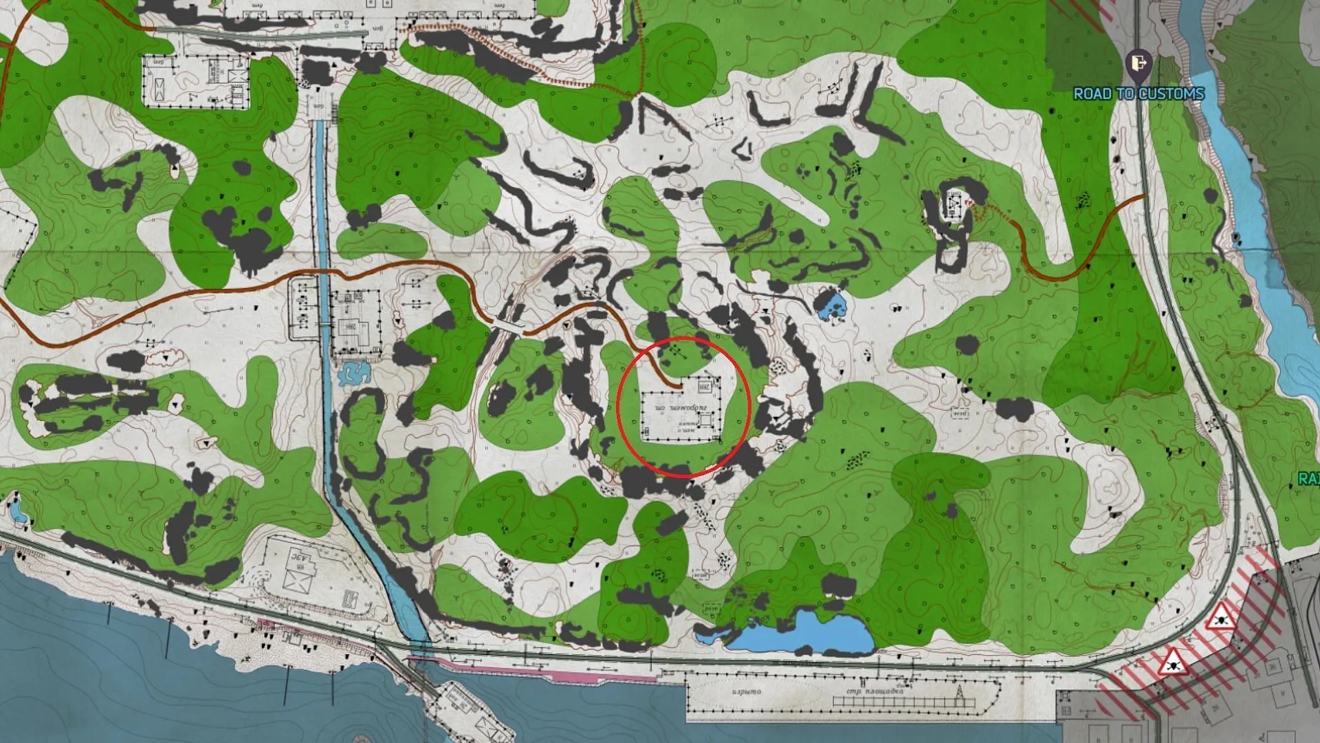 Emplacement d'apparition des Shoreline Goons (Image via Battlestate Games et Mapgenie.io)