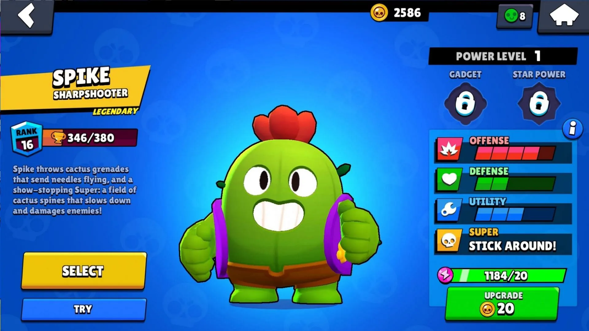 Spike inflige 520 dégâts par projectile au niveau maximum (Image via Supercell)