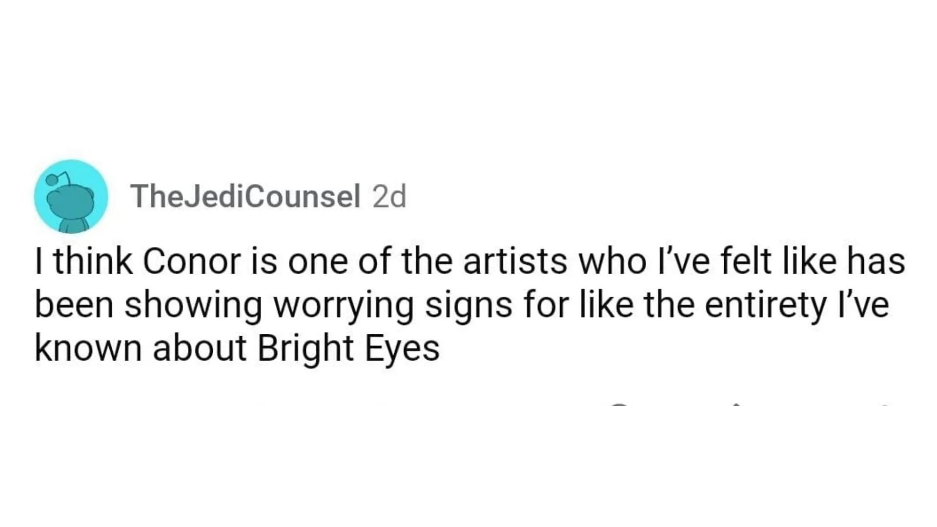 A fan points out how Conor Oberst has been struggling for years. (Image via Reddit)