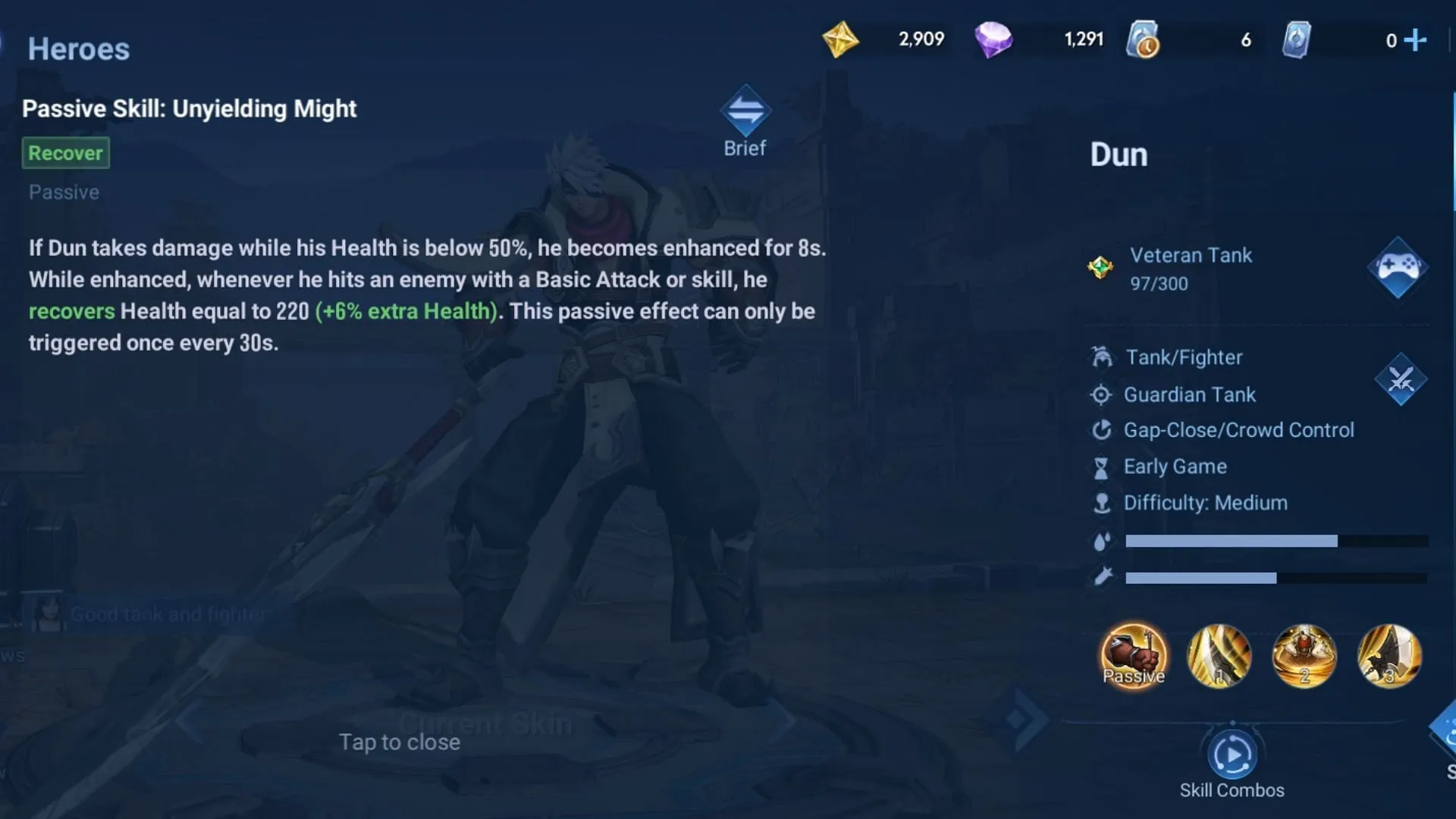 Dun's passive skill, Unyielding Might. (Image via Level Infinite)