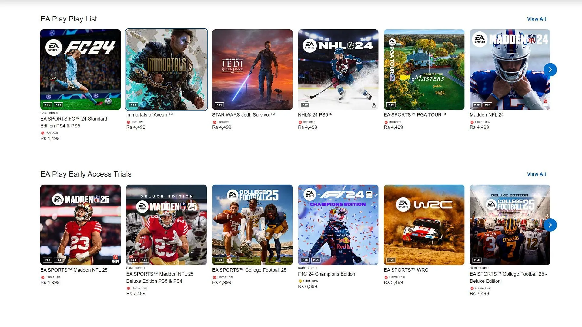 Games available in EA Play subscription (Image via Sony and EA)